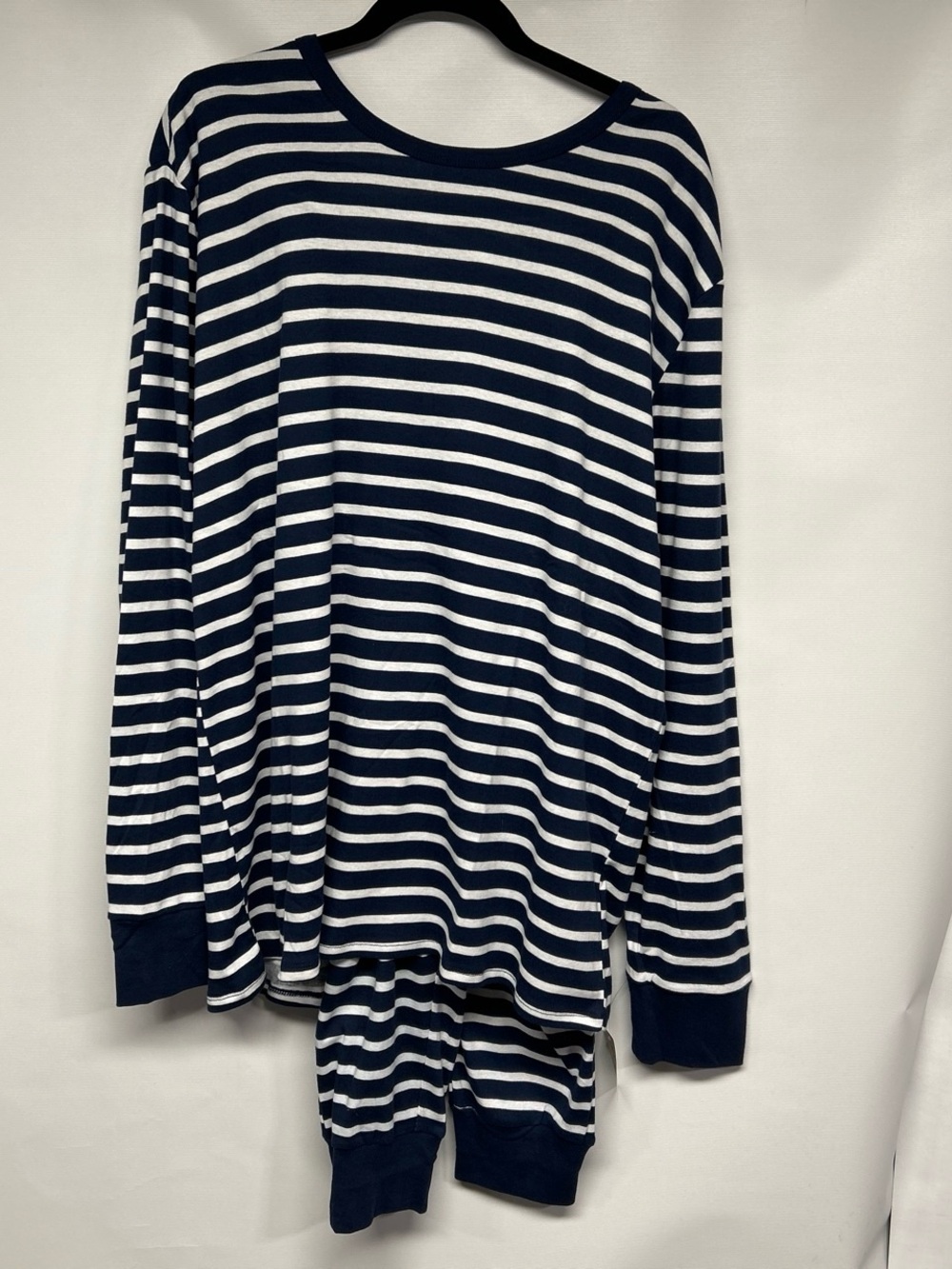 Men’s Navy and White Striped Long-Sleeve Pajama Set